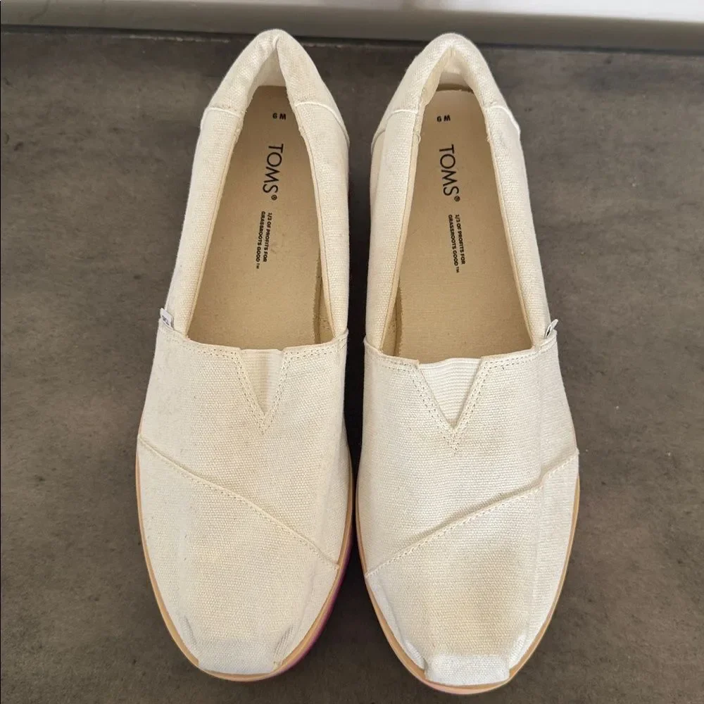 TOMS Alp Espadrille Platform Slip-On Shoes Cream Canvas Rainbow Women’s Size 9